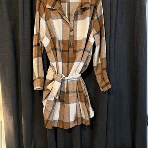 Plaid Button-Up Dress with Belt